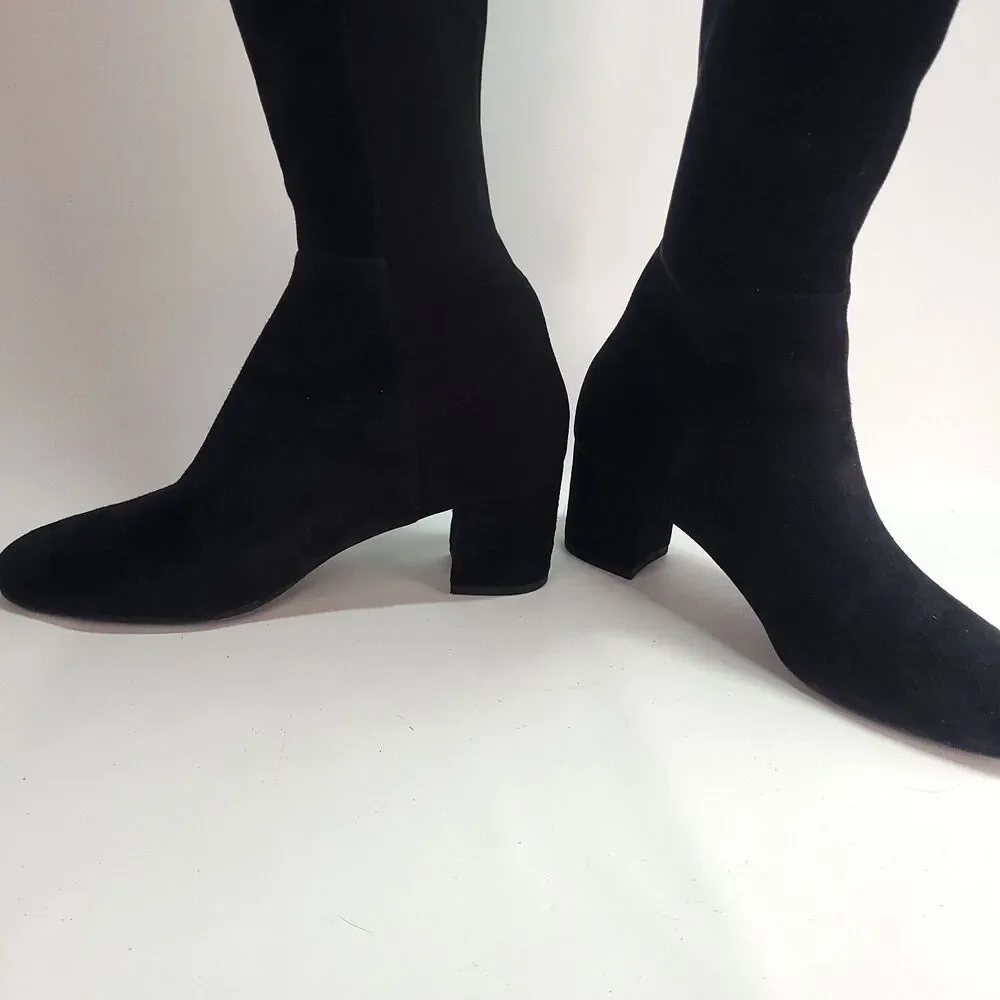 stuart weitzman boots 5050 Suede Over The Knee 9B Black Stretch Block Heel S5440